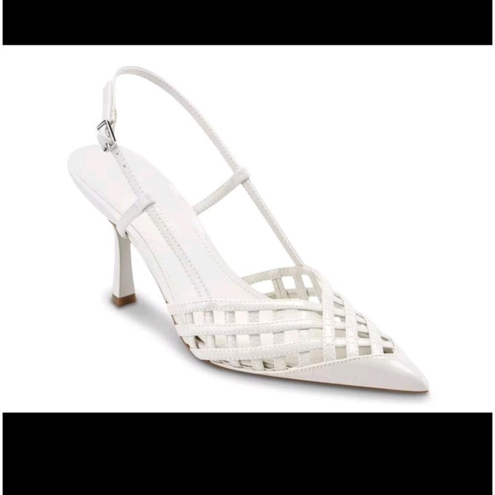 New Marc Fisher Heels 8.5M White Woven Pointed Toe Slingback Bridal Wedding - Picture 6 of 16
